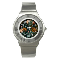 Floral Flower Blossom Turquoise Stainless Steel Watch by Ravend