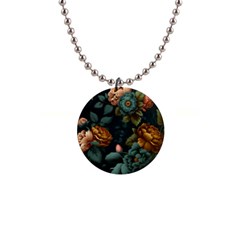 Floral Flower Blossom Turquoise 1  Button Necklace by Ravend