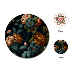 Floral Flower Blossom Turquoise Playing Cards Single Design (round) by Ravend