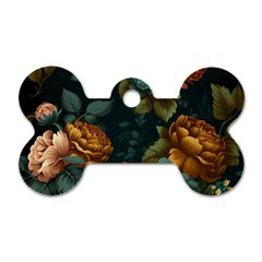 Floral Flower Blossom Turquoise Dog Tag Bone (one Side) by Ravend