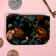 Floral Flower Blossom Turquoise Mini Coin Purse by Ravend