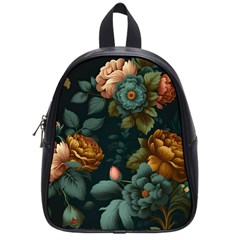 Floral Flower Blossom Turquoise School Bag (small) by Ravend