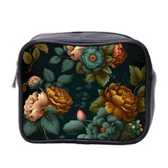 Floral Flower Blossom Turquoise Mini Toiletries Bag (two Sides) by Ravend