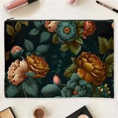 Floral Flower Blossom Turquoise Cosmetic Bag (xxxl) by Ravend