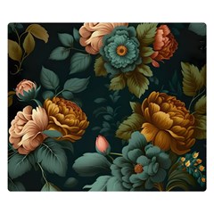 Floral Flower Blossom Turquoise Premium Plush Fleece Blanket (small) by Ravend