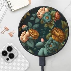 Floral Flower Blossom Turquoise Wireless Fast Charger(black) by Ravend