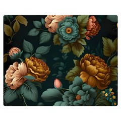 Floral Flower Blossom Turquoise One Side Premium Plush Fleece Blanket (medium) by Ravend