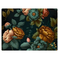 Floral Flower Blossom Turquoise One Side Premium Plush Fleece Blanket (extra Small) by Ravend