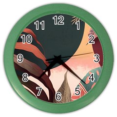 Ai Generated Leaves Foliage Plants Color Wall Clock by Ravend