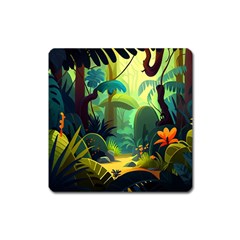 Jungle Rainforest Tropical Forest Square Magnet by Ravend