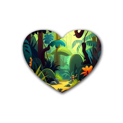 Jungle Rainforest Tropical Forest Rubber Coaster (heart) by Ravend