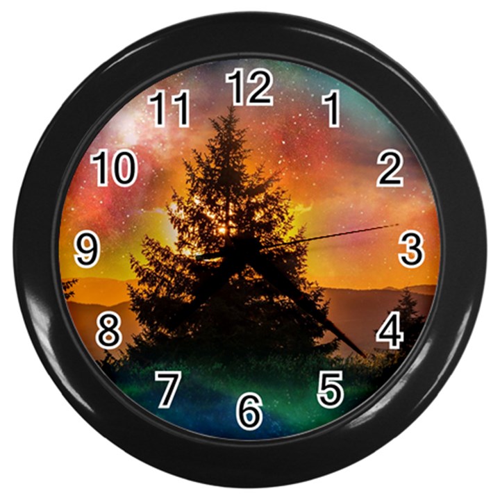 Tree Nature Landscape Fantasy Wall Clock (Black)