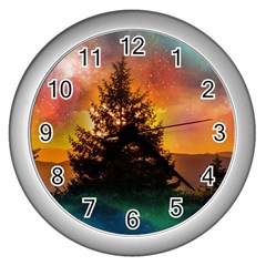 Tree Nature Landscape Fantasy Wall Clock (silver) by Ravend