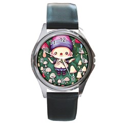 Toadstool Mushrooms Round Metal Watch by GardenOfOphir