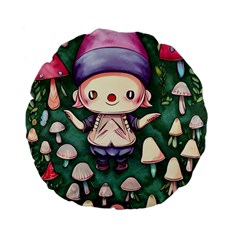 Toadstool Mushrooms Standard 15  Premium Flano Round Cushions by GardenOfOphir