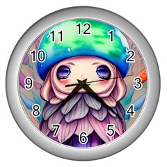 Conjuration Mushrooms Wall Clock (silver) by GardenOfOphir