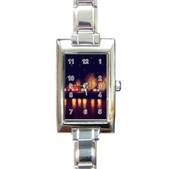 Night Houses River Bokeh Leaves Rectangle Italian Charm Watch by Ravend