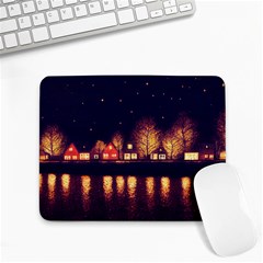 Night Houses River Bokeh Leaves Small Mousepad by Ravend