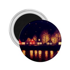 Night Houses River Bokeh Leaves 2 25  Magnets by Ravend