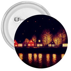 Night Houses River Bokeh Leaves 3  Buttons by Ravend