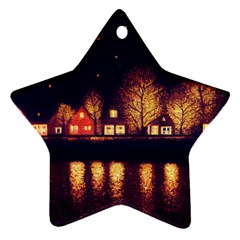 Night Houses River Bokeh Leaves Ornament (star) by Ravend