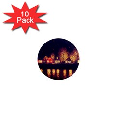 Night Houses River Bokeh Leaves 1  Mini Magnet (10 Pack)  by Ravend