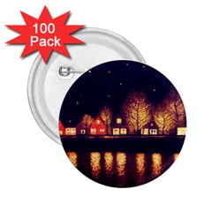 Night Houses River Bokeh Leaves 2 25  Buttons (100 Pack)  by Ravend