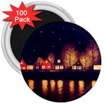 Night Houses River Bokeh Leaves 3  Magnets (100 pack) Front