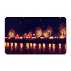 Night Houses River Bokeh Leaves Magnet (rectangular) by Ravend