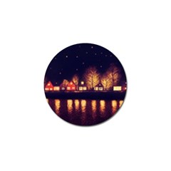 Night Houses River Bokeh Leaves Golf Ball Marker (4 Pack) by Ravend