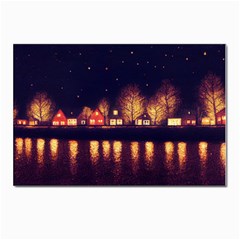 Night Houses River Bokeh Leaves Postcards 5  X 7  (pkg Of 10) by Ravend