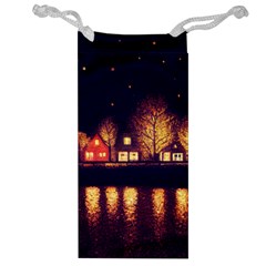 Night Houses River Bokeh Leaves Jewelry Bag