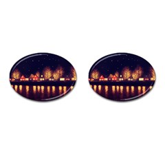 Night Houses River Bokeh Leaves Cufflinks (oval) by Ravend