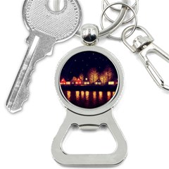 Night Houses River Bokeh Leaves Bottle Opener Key Chain by Ravend