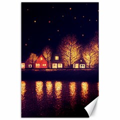 Night Houses River Bokeh Leaves Canvas 24  X 36  by Ravend