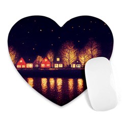 Night Houses River Bokeh Leaves Heart Mousepad by Ravend