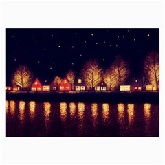 Night Houses River Bokeh Leaves Large Glasses Cloth by Ravend