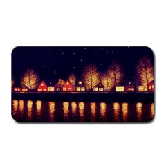 Night Houses River Bokeh Leaves Medium Bar Mat by Ravend