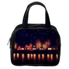 Night Houses River Bokeh Leaves Classic Handbag (one Side)