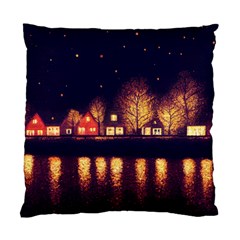 Night Houses River Bokeh Leaves Standard Cushion Case (two Sides) by Ravend