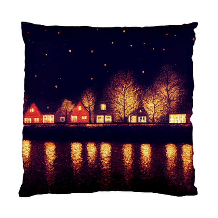 Night Houses River Bokeh Leaves Standard Cushion Case (Two Sides)