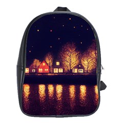 Night Houses River Bokeh Leaves School Bag (large) by Ravend