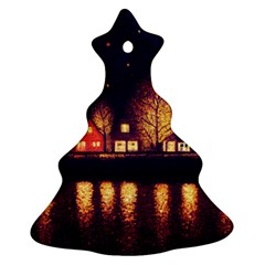 Night Houses River Bokeh Leaves Ornament (christmas Tree)  by Ravend