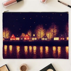 Night Houses River Bokeh Leaves Cosmetic Bag (xxxl) by Ravend