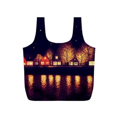 Night Houses River Bokeh Leaves Full Print Recycle Bag (s) by Ravend