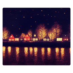 Night Houses River Bokeh Leaves Premium Plush Fleece Blanket (small) by Ravend