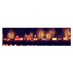 Night Houses River Bokeh Leaves Oblong Satin Scarf (16  X 60 ) by Ravend