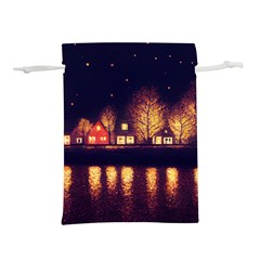 Night Houses River Bokeh Leaves Lightweight Drawstring Pouch (l) by Ravend