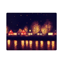 Night Houses River Bokeh Leaves One Side Premium Plush Fleece Blanket (mini)