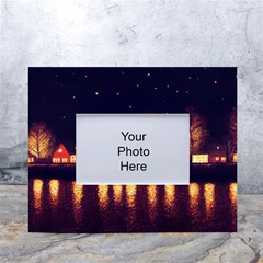 Night Houses River Bokeh Leaves White Tabletop Photo Frame 4 x6  by Ravend